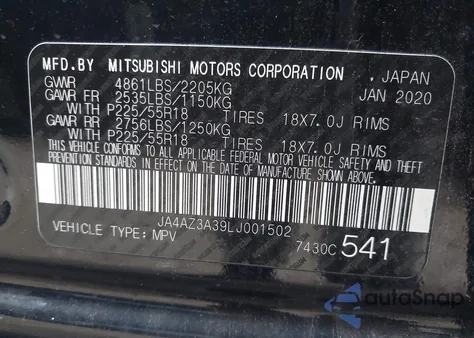 2020 Mitsubishi Outlander Le 2.4 S-Awc z USA, uszkodzony, nr VIN JA4AZ3A39LJ001502